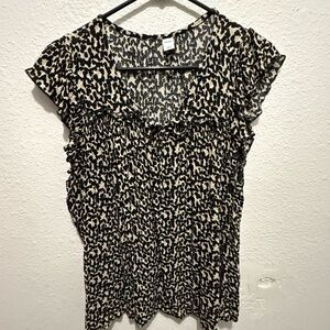 Old Navy Black and Cream Animal Print Blouse